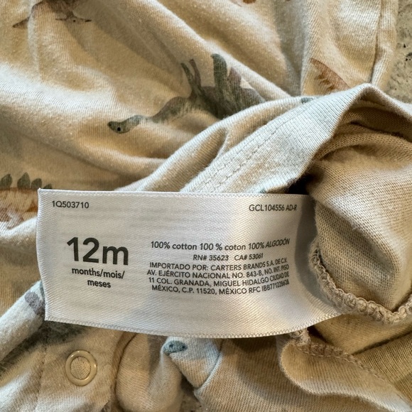 Carter's Baby Beige Dinosaur and Green Romper Bodysuit Set Size 12 Months - Picture 4 of 9